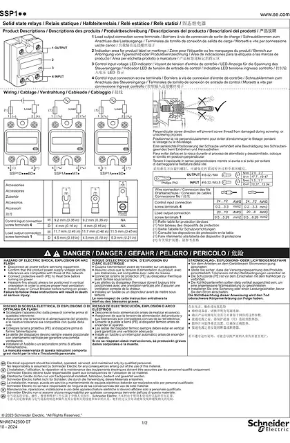 schneider施耐德SSP1... Single-phase solid state panel mount relays_ 说明书